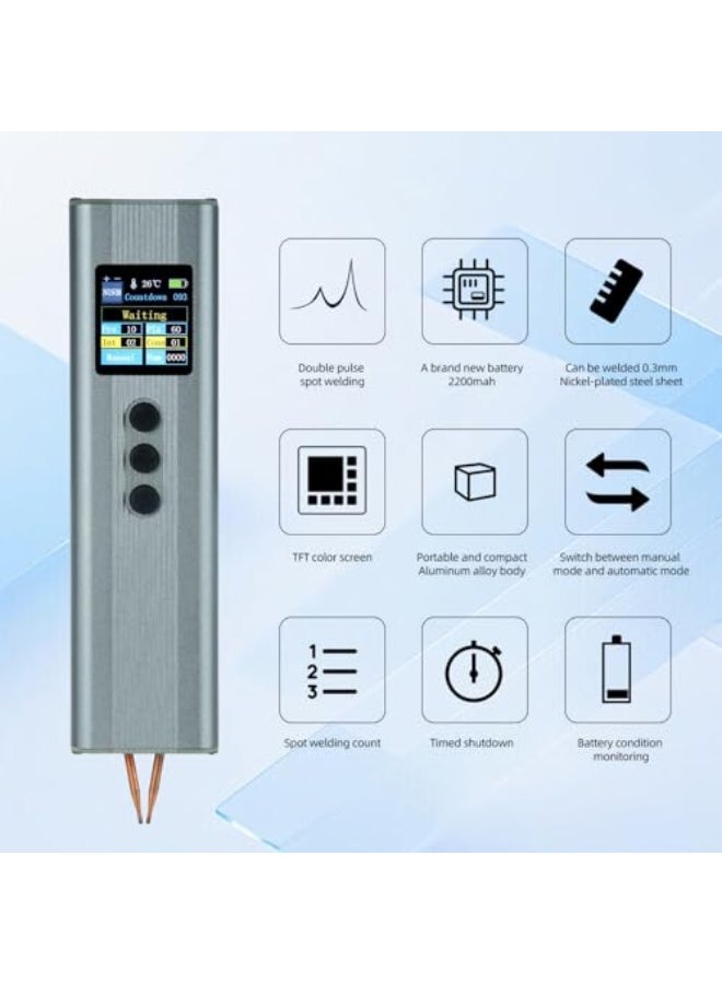 A battery-operated, handheld spot welder with a 1.33-inch TFT display and nickel tips; a spot welder with 11 adjustable levels; suitable for welding 0.1 to 0.3 mm thick nickel-plated steel strips from Iakam. - Image 4